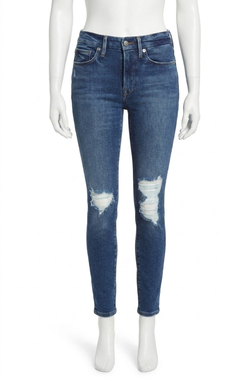 NEW GOOD AMERICAN legs ripped high waist cigarette jeans in indigo227